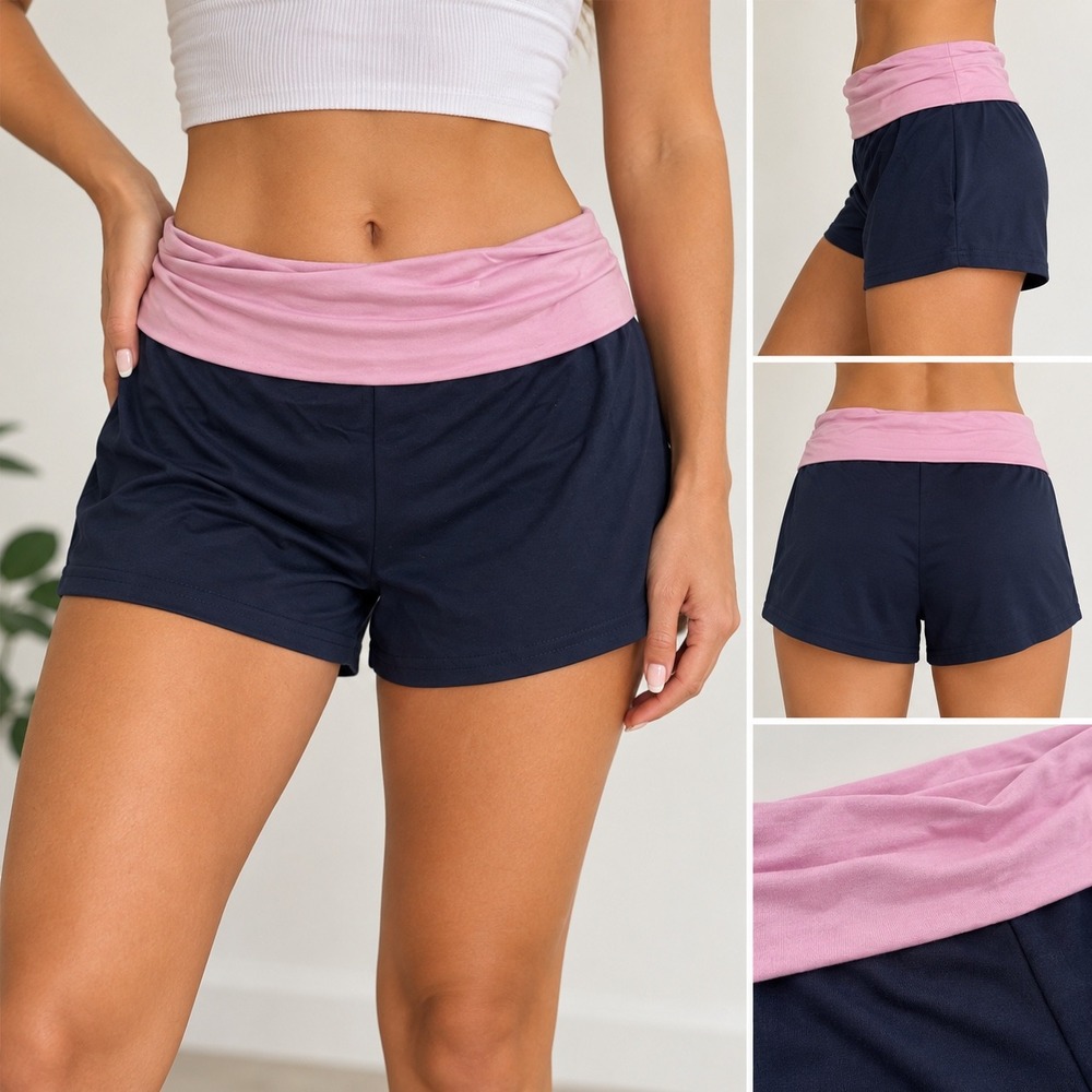 SHEIN Navy Blue Pink Fold Over Waist Athletic Lounge Shorts Women Small